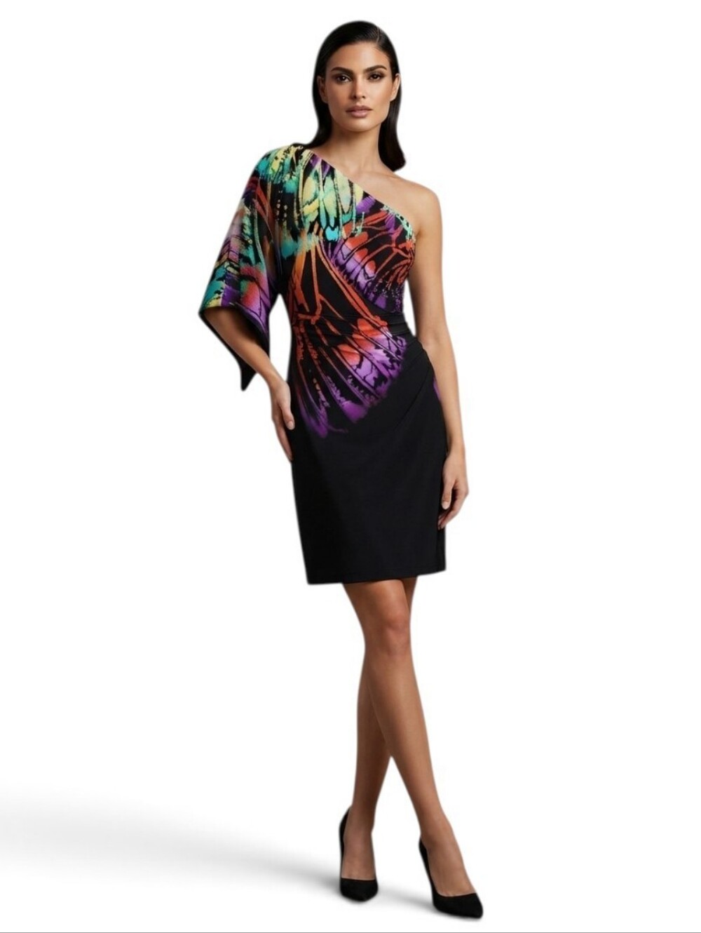 NEW Bisou Bisou Michele Bohbot Butterfly Wing One-Shoulder Draped Mini Dress 4